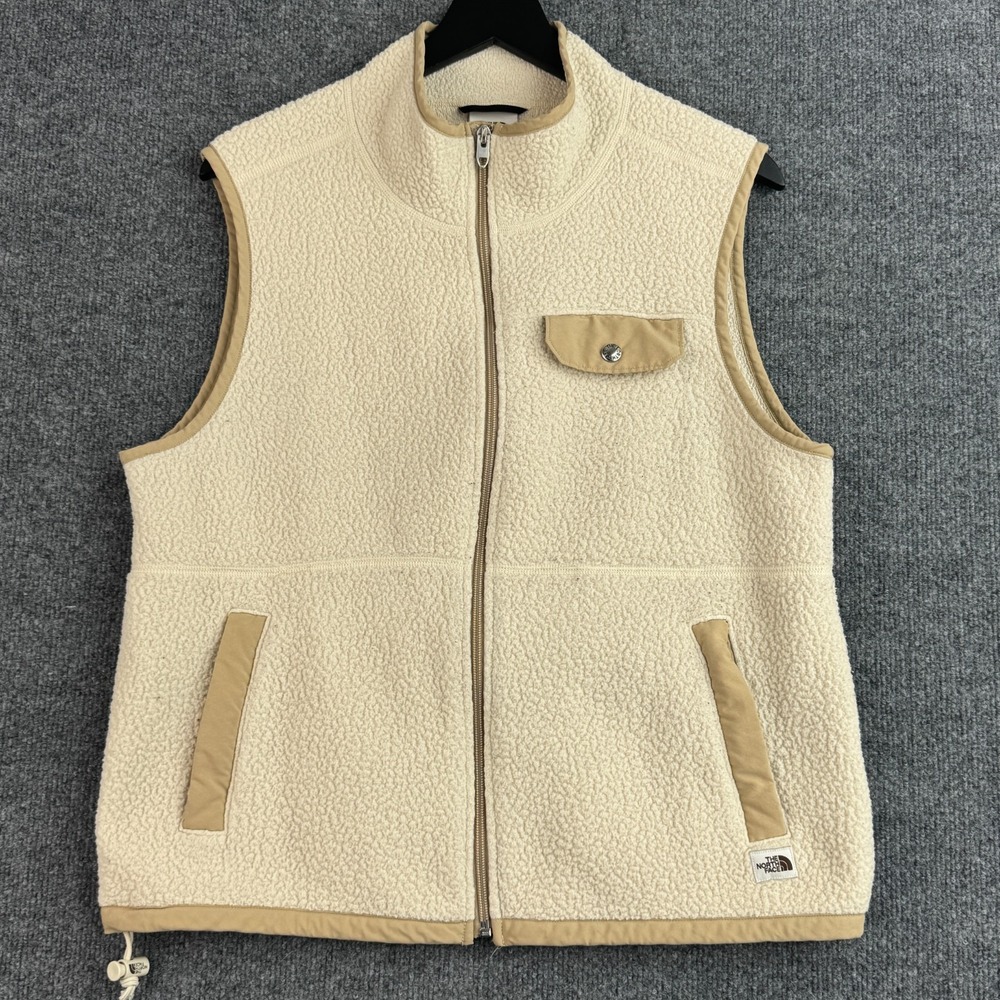 The North Face Cragmont Fleece Vest Womens L Cream Tan Sherpa Full Zip Outdoor